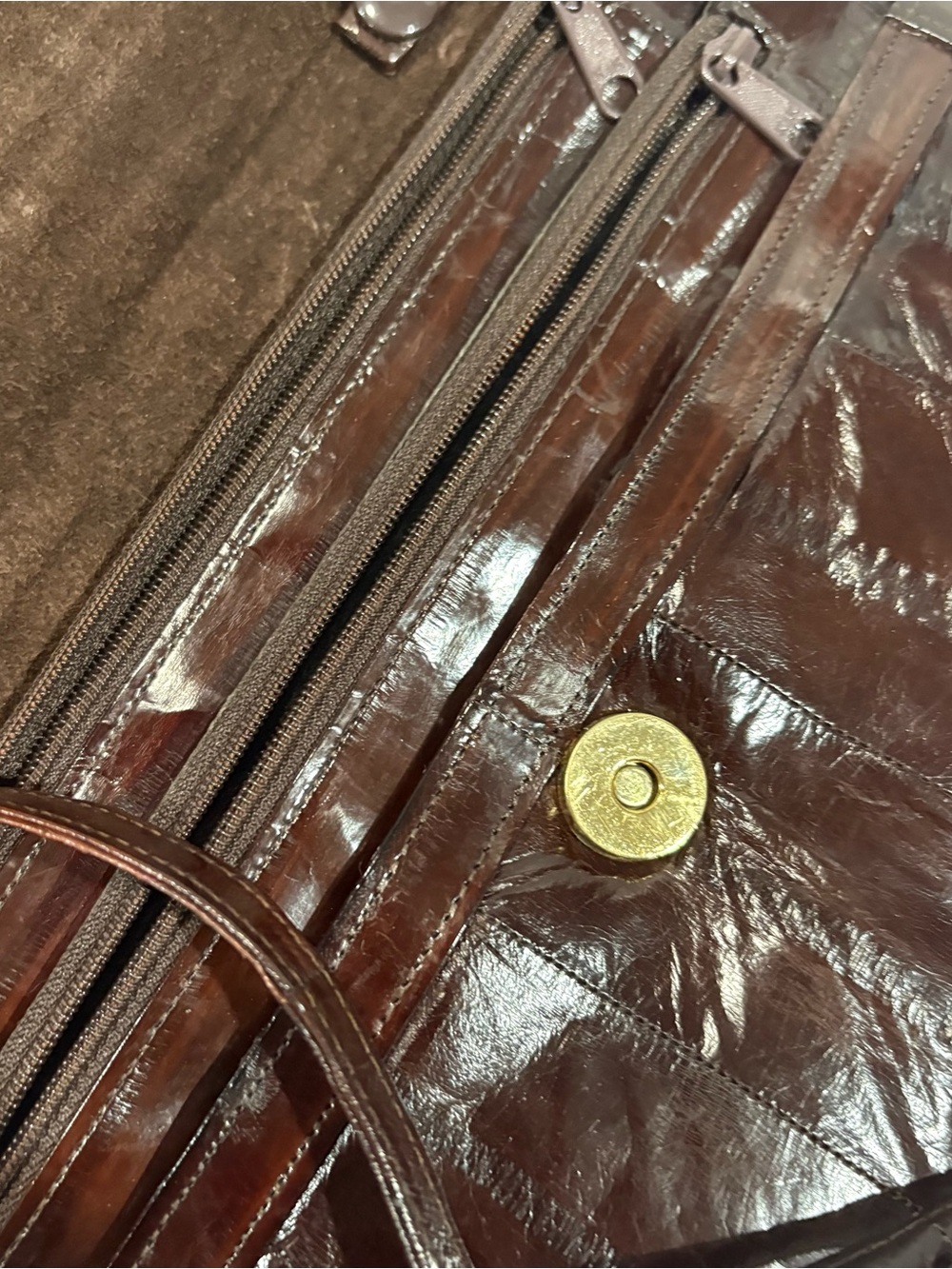 Vtg 70s Eel Skin Clutch Purse‎ Crossbody Chestnut Brown Made in Korea Coin Purse - Picture 10 of 13